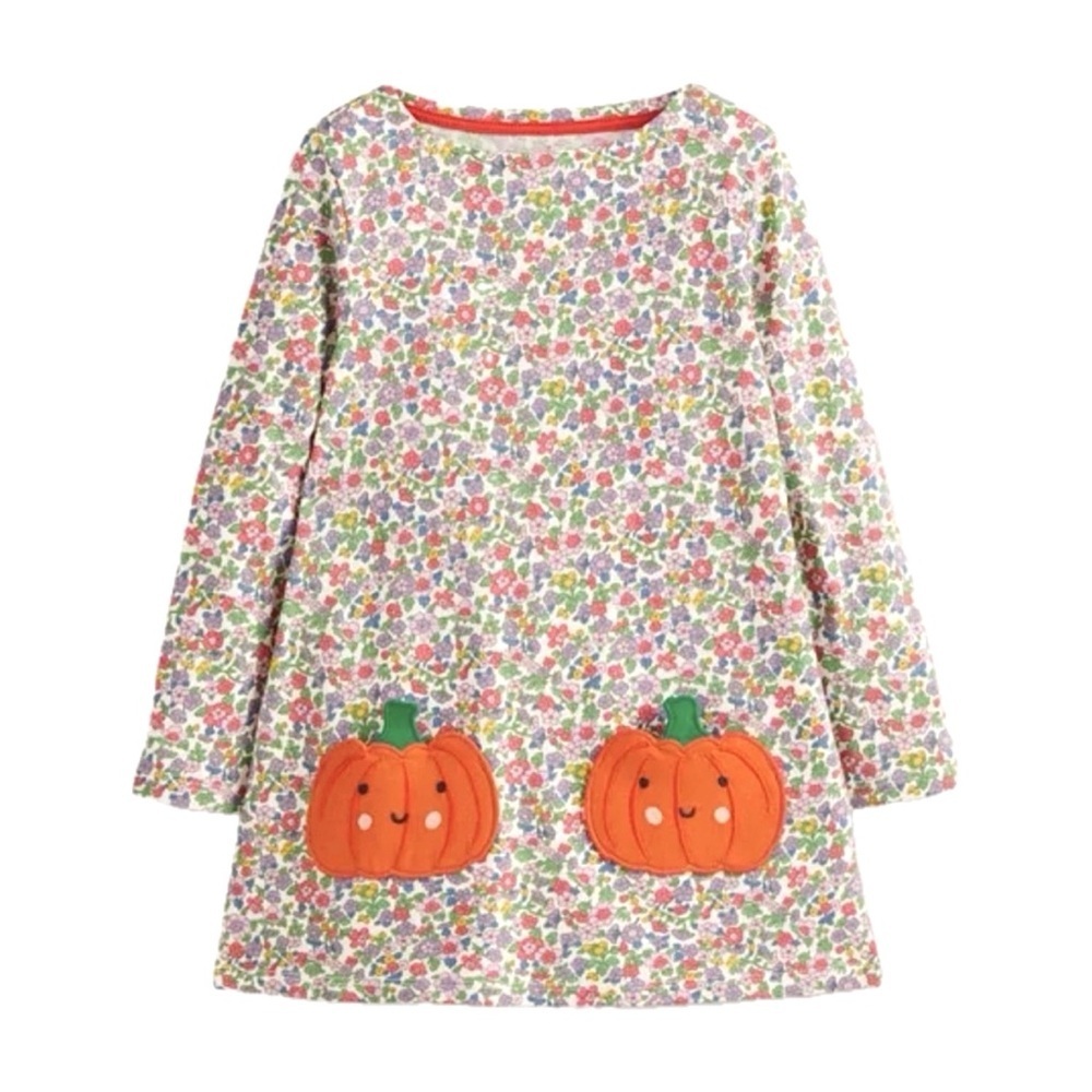 Mini Boden Halloween Pumpkin Pocket Floral Dress